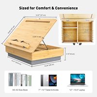 Support de livre en bambou réglable, coussin de genoux doux, boîte de rangement intégrée, support de lecture mains libres pour lit, bureau et comptoir de cuisine