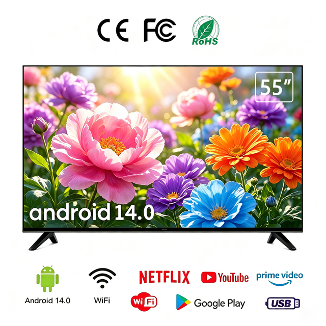 32-100 Inch 4K Smart TV LED Display Television, Android 16, HDR10, Anti-Glare Screen, WiFi, Bluetooth,Factory Wholesale for Home