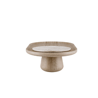 Table basse résidentielle Dream Home en matériaux mixtes, plateau ovale arrondi en marbre et bois, pieds massifs bombés