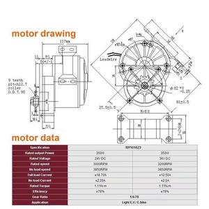 Vélo électrique 24v 36v 350w Moteur à engrenages brossé Moteur à engrenages pour vélo électrique Moteur à basse vitesse avec pignon 9T pour Chian - Product Image 3