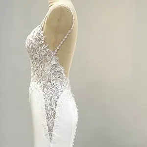 Vestido de noiva sem mangas, sensual, branco, com renda, frente única, sereia, feminino, vintage, para casamento, luxo