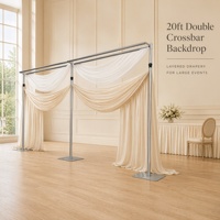 Support de toile de fond à longue portée 20 pieds x 10 pieds avec double barre transversale, 3 montants, 4 barres transversales, crochets de 8 cm, pour décoration de mariages et événements, OEM ODM