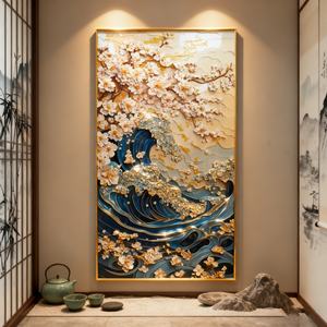Peinture décorative abstraite personnalisée, paysage marin, pour entrée, salon, art mural 3D, peinture en porcelaine cristalline LED, en promotion - Product Image 2