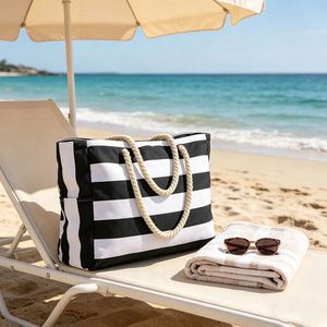 Custom Striped <b>Beach</b> <b>Bag</b> <b>Large</b> Capacity Shoulder Tote with Multi Pockets for Travel Pool Outdoor Wholesale - Product Image 2