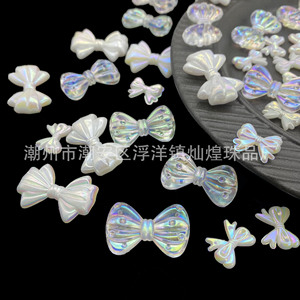 Iridescent Acrylic Bow Beads Cream Glue Hair <b>Clip</b> Diy Jewelry Accessories For Phone Case Chain Headwear Daily Use - Product Image 2