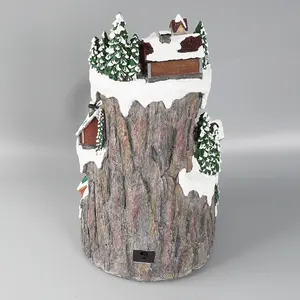 New Arrive Mountain Kid Ski Xmas Scene Led Lighted Fiber Optic Polyresin Animated Christmas Village House For Holiday Decor