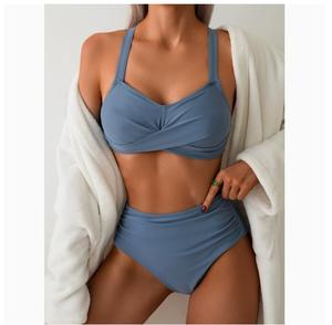 Nuevo Conjunto de Bikini de Verano de Color Sólido con Tirantes y Cintura Alta, Sexy, con Push-Up Cruzado, Traje de <span class=keywords><strong>Baño</strong></span> de 2 Piezas, Ropa de Playa - Product Image 3