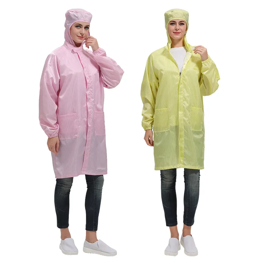 เสื้อคลุมด้วยผ้าป้องกันไฟฟ้าสถิตย์ ESD แบบ unisex Lab เสื้อผ้าคลีนรูมเพื่อความปลอดภัย สเมคป้องกันไฟฟ้าสถิตย์สําหรับคลีนรูม