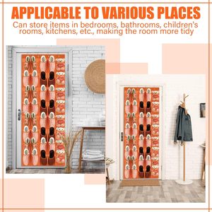 Organisateur de chaussures à suspendre sur la porte, 40 poches, en maille orange, pour rangement dans le placard, avec design antidérapant - Product Image 6