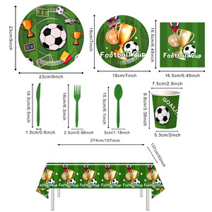 Kit de fournitures pour fête de football vert avec assiettes et gobelets <span class=keywords><strong>en</strong></span> papier pour une célébration d'anniversaire sur le thème du sport, pour 20 invités, ensemble de vaisselle - Product Image 5
