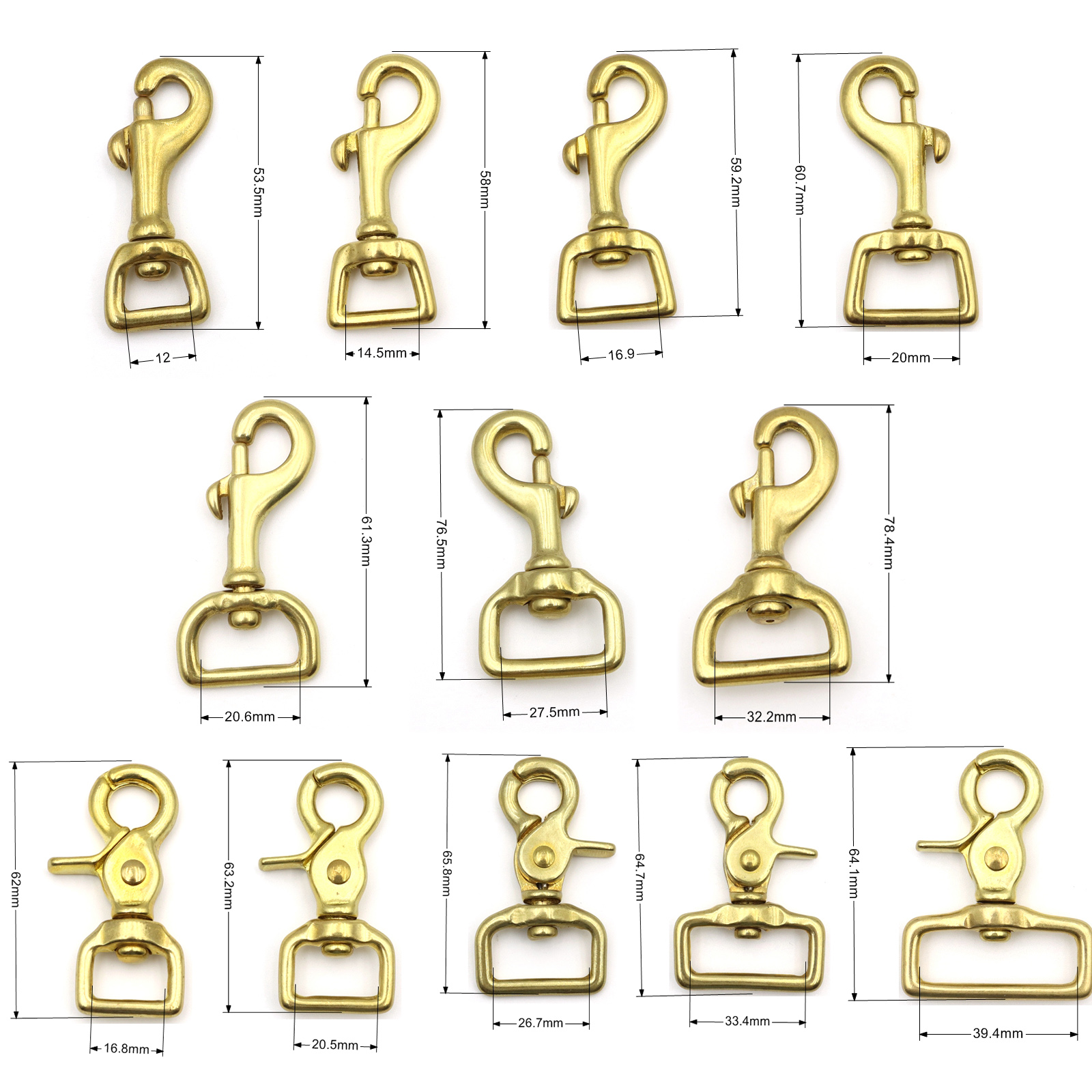 Bag Solid Brass Hardware 16mm square Ring Copper Metal Swivel Trigger Snap Hook for Leather Bag Dog Leash
