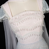 Robe de soirée longue Sharon Said SS523 avec cape écharpe, manches à volants et sequins, pour femme, idéale pour les invitées de mariage et les fêtes