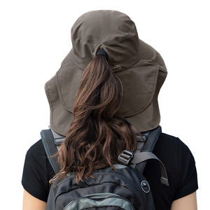 قبعة واقية من الشمس للنساء UPF مزودة بحافة واسعة وذيل حصان مثقوبة مقاس 50 + قبعة صيد مع طرف يغطى الرقبة - Product Image 3