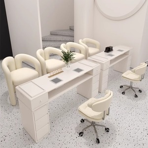 Meubles de salon de manucure professionnels modernes et luxueux, ensembles de table de manucure, bureau avec dessus en marbre, chaises de manucure confortables - Product Image 3