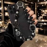 Breloque de sac de luxe noire à perles étoiles, breloque gothique en forme de rose, dés en cristal, porte-clés argenté, pendentif de téléphone - Vente en gros