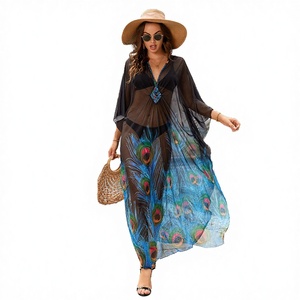 ชุดคลุมชายหาดเซ็กซี่สำหรับผู้หญิงปี 2026 ผ้าโปร่งพิมพ์ลายดอกไม้ ชุดว่ายน้ำแบบชิ้นเดียว แห้งเร็ว ระบายอากาศได้ดี สำหรับวันหยุด-ขายส่ง - Product Image 2