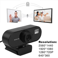 Webcam 2K Full HD avec microphone, caméra web USB pour PC, ordinateur, Mac, ordinateur portable, ordinateur de bureau, YouTube, Skype, mini caméra
