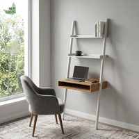 Bureau inclinable en bambou naturel avec étagères ouvertes à 2 niveaux, gain de place, pour bureau à domicile