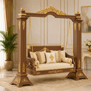 Elegante columpio de madera maciza blanca dorada para el hogar y el balcón, columpio de madera de teca para decoración de la sala de estar, muebles de madera hechos a mano. - Product Image 6