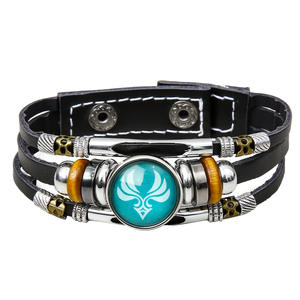 Pulsera <span class=keywords><strong>Genshin</strong></span> <span class=keywords><strong>Impact</strong></span> de siete elementos para hombre/mujer, pulsera de piel de vaca con <span class=keywords><strong>cuentas</strong></span> multicapa, brazalete de moda con ojo de piedras preciosas luminosas - Product Image 5