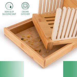 Mini trancheuse à pain manuelle en bambou avec épaisseur réglable coupe-pain de qualité supérieure avec couteau et plateau à miettes - Product Image 2