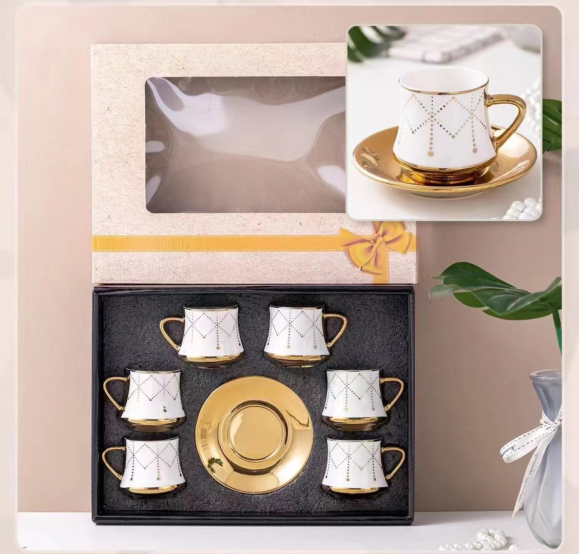 New Style Arabic Gold-plating Luxury Ceramic Coffee Cup Set Gift Box 6 Pcs  Vintage Turkish Tea Cup and Saucer Set| Alibaba.com