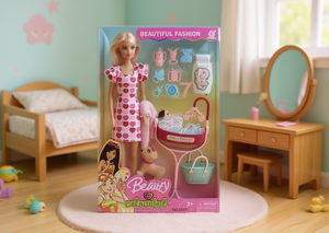 ตุ๊กตาแฟชั่นสวยงามพร้อมรถเข็นเด็กและอุปกรณ์เสริม ทำจากพลาสติก สำหรับเด็กอายุ 3 ปีขึ้นไป ของเล่นเสริมสร้างจินตนาการ - Product Image 2