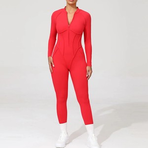 Long Sleeves Quick-Dry Four-Way Stretch Eco-Friendly Fitness One-Piece Patchwork Halter Neck V-Neck Yoga <strong>Jumpsuit</strong> - Product Image 5