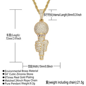 BES classico placcato oro placcato in rame Micro Set zircone torce uomo Hip Hop Memorial collana con ciondolo gioielli Hip Hop - Product Image 5