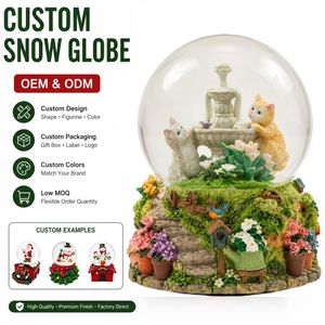 Globo de Nieve Personalizado con Gato en el Jardín, Fuente de <span class=keywords><strong>Agua</strong></span> y Base de Resina Floral Detallada, para Regalos de Amantes de Mascotas y Decoración de Mesa - Product Image 1