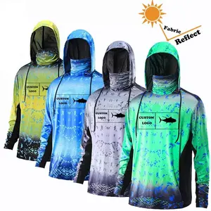 Ropa de protección solar personalizada upf50 + Anti Uv con estampado de sublimación para hombre, ropa de pesca con capucha de manga larga, camisas de pesca de secado rápido