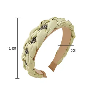 French Elegant Fashion Headbands Women Vintage Solid Color Chain Braided Headband Rhinestone Headband Hair Accessories