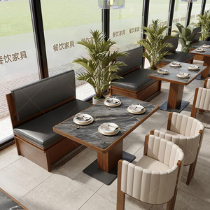 Xzy hiện đại cao cấp 4 chỗ ngồi bàn ăn ghế với Rock slab Tabletop ánh sáng thiết kế sang trọng rắn gỗ chân cho nhà hàng - Product Image 2