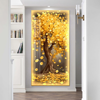 Vente chaude moderne arbre de fortune doré led cristal peinture sur porcelaine luxe grand led cristal peinture sur porcelaine