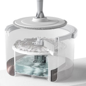 Seau essoreur rotatif 360° en acier inoxydable blanc pour séparation eau propre/eau sale, avec tampon microfibre rond de rechange, pour vente en gros - Product Image 2