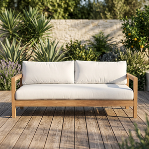 Minimalist Teak Wood Modern Garden <b>Sofa</b> Three Seat <b>Outdoor</b> Cushioned Patio Furniture Durable Design Living Room - Product Image 3