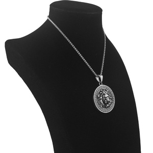Hip Hop Round Disc Embossment Lion <b>Head</b> Waterproof Stainless Steel Retro Jewelry Pendant Necklaces for Men Pendants - Product Image 6