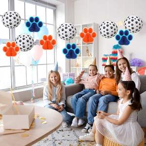 Ensemble de décoration de fête imprimé de pattes de chien bleu <span class=keywords><strong>orange</strong></span> 15 pièces lanternes en papier boule nid d'abeille 3D suspendus fournitures de décoration de fête d'anniversaire - Product Image 5