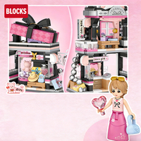 Blocs miniatures Moc, boutique de cadeaux ours rose, jouet éducatif, modèle de construction, blocs de construction en briques pour filles