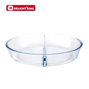 Trong Suốt Lò An Toàn Glass Bakeware Pan Set Với Divider/Hai Ngăn Chia Kính Baking Món Ăn Chảo