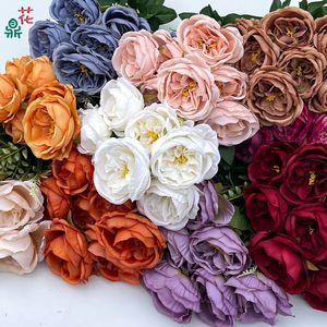 Rosas Artificiales Austin de Siete Cabezas, Hechas a Mano con Seda, para Accesorios de Fotografía, Decoración de Hoteles y Eventos - Product Image 1