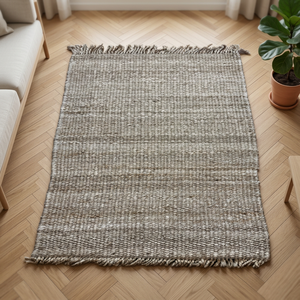 Scandinavian <b>Jute</b> Area <b>Rug</b> Rectangle Solid Color Flat Weave Eco Friendly Living Room <b>Rug</b> With Fringe Edge - Product Image 3