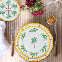 Vaisselle en porcelaine Sunny Palm Tree, vaisselle en céramique de qualité supérieure, idéale pour la vente au détail, les mariages au bord de la piscine et les festivals tropicaux