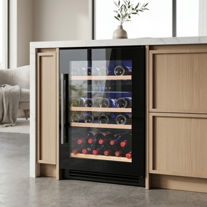 NE-421-P dual temperature zone 130L silent compressor <b>wine</b> cooler with beech wood frame - Product Image 3
