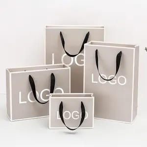 Изготовленный на заказ Серебряно-серый картонный бумажный пакет упаковочный Подарочный пакет индивидуальный дизайн бумажный пакет для покупок с ручкой