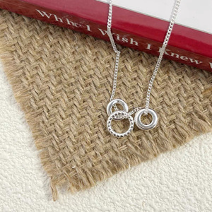 S925 Sterling Silver Minimalist Three <b>Ring</b> Pendant <b>Necklace</b> Geometric Design 405cm Chain Everyday Wear - Product Image 3