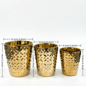 Set di 3 Vasi in Ceramica Dorati Lucidi con Rilievi <span class=keywords><strong>per</strong></span> Arredamento Moderno da Interni e Soggiorno - Product Image 2