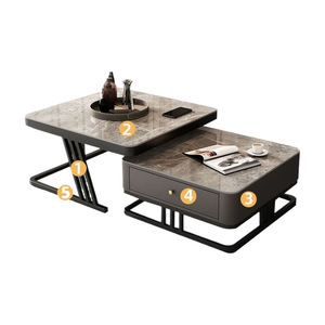 Table basse moderne de luxe léger avec structure en acier inoxydable et plateau en verre télescopique pour salon et petit appartement - Product Image 1