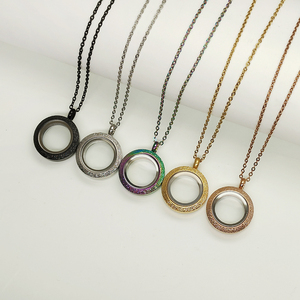 Medallón de cristal con memoria flotante de 20mm, tornillo giratorio esmerilado, collar con colgante de glaseado, acero inoxidable + medallón de cristal - Product Image 4