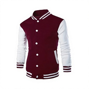 เสื้อแจ็คเก็ตวาร์ซิตี้สีแดงเลือดหมูและสีขาวสำหรับผู้ชาย สไตล์พรีปปี้ ติดกระดุมด้านหน้า ทรงปกติ ใส่ได้ในฤดูใบไม้ร่วง สีพื้น คอปกพับได้ คอวี ระบายอากาศได้ดี - Product Image 1